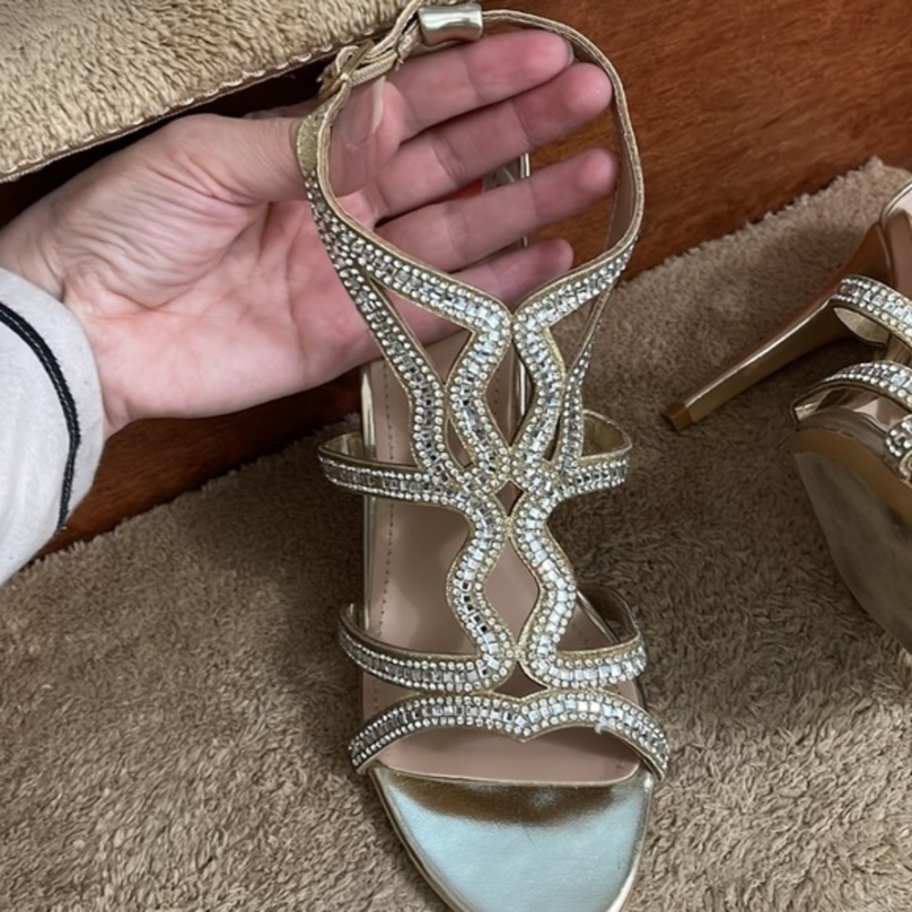 Rhinestone Open Toe Heels Sandals Size 7 - Picture 9 of 9